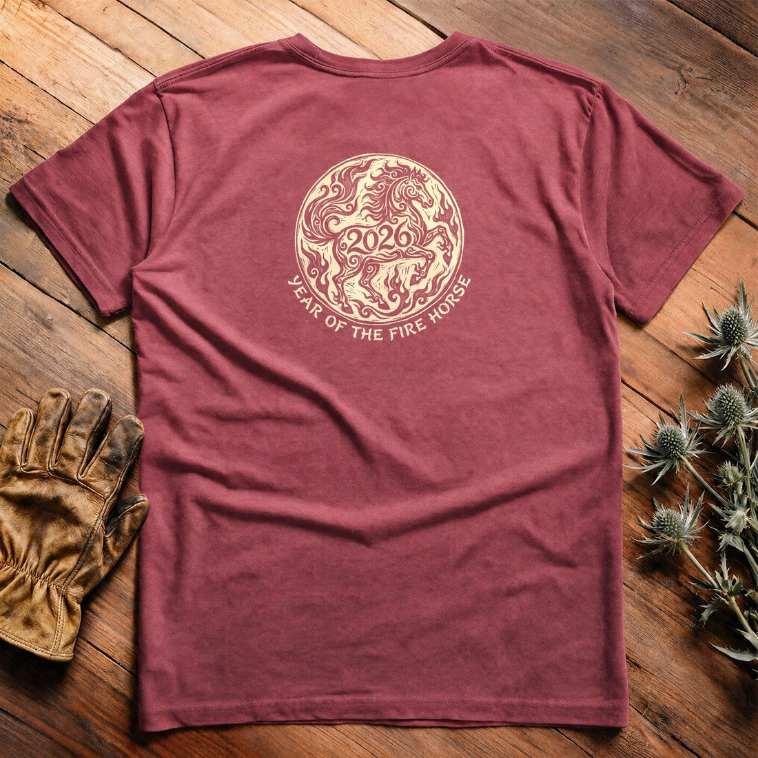 Year Of The Fire Horse 2 - Heavyweight Tee Back Print